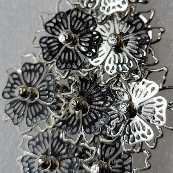 Silver Tone Filigree Flower Drop Earrings - Picture 6 of 11